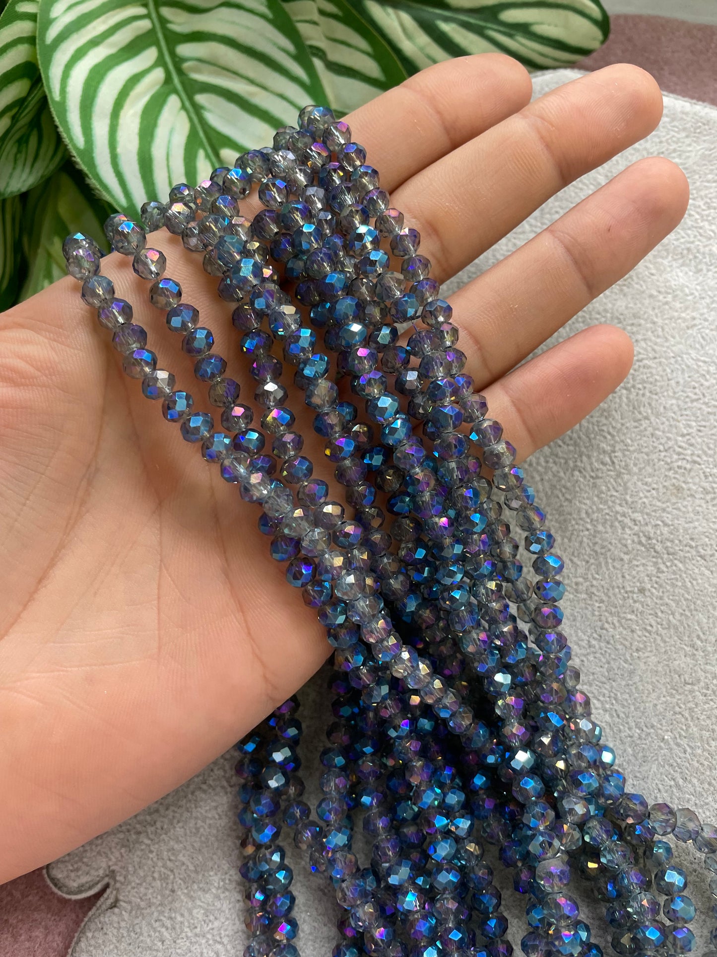 Cristal rondelle azul ahumado 6mm